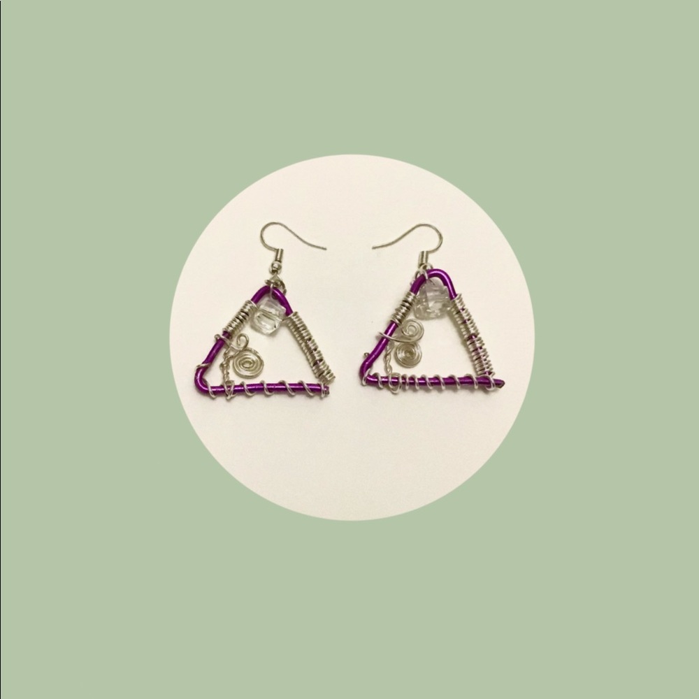 Fuchsia and Silver Wire Earings